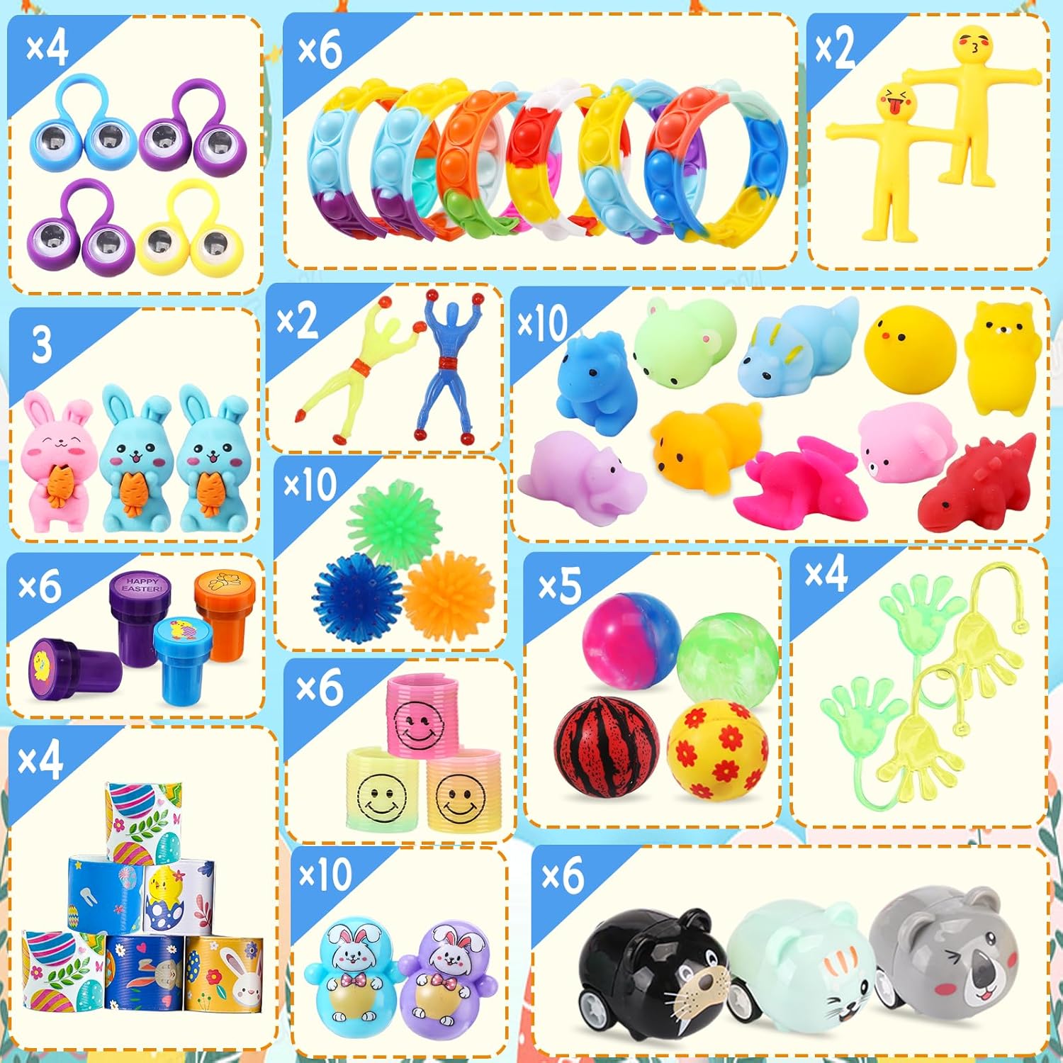 60PCS Prefilled Easter Eggs with Toys Inside, Easter Basket Eggs Filled Stuffers, Easters Theme Party Favors Fidget Hunting Assortment Toys, Treasure Box Party Supplies