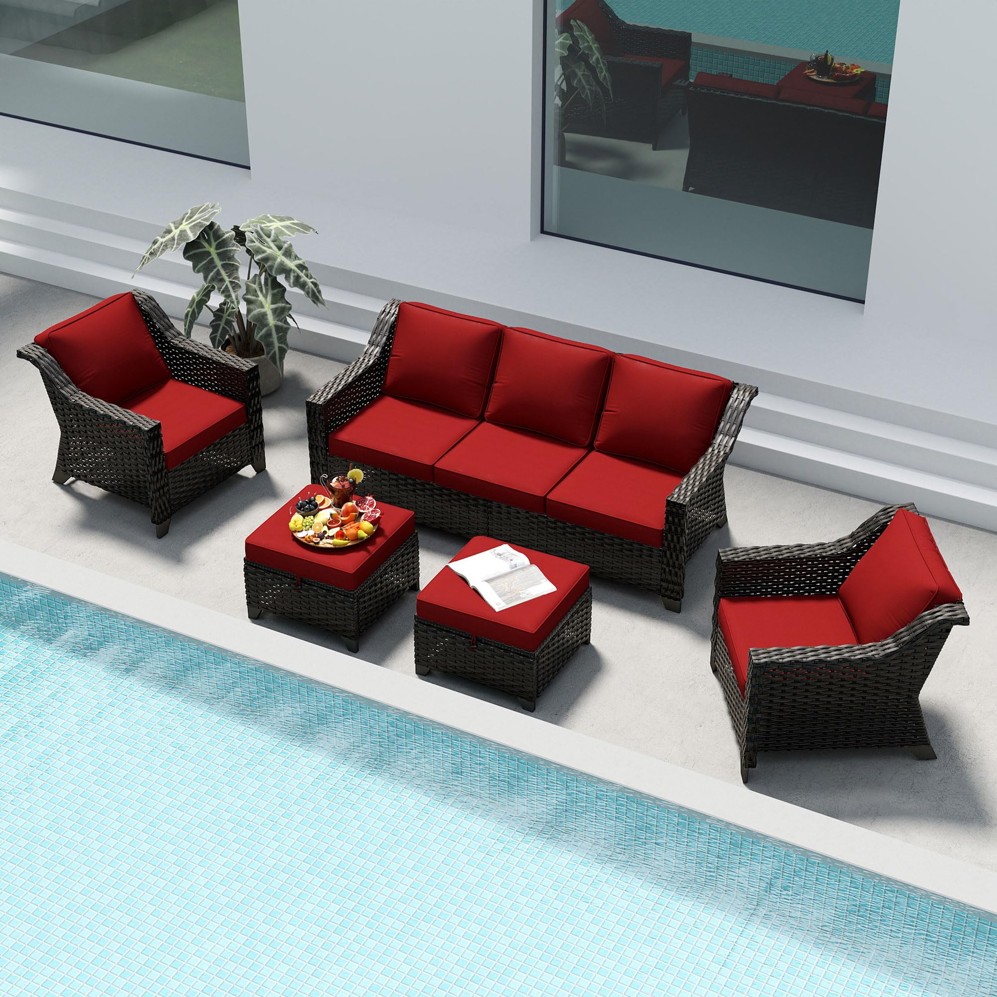 5 Piece Patio Furniture Set, Wicker Outdoor Conversation Set