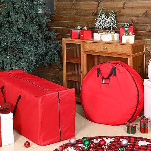 Miniatura 5 de Juego de 3 bolsas de almacenamiento para árbol de Navidad con rueda grande, 1 contenedor de almacenamiento para árbol de 9 pies y 2 bolsas de