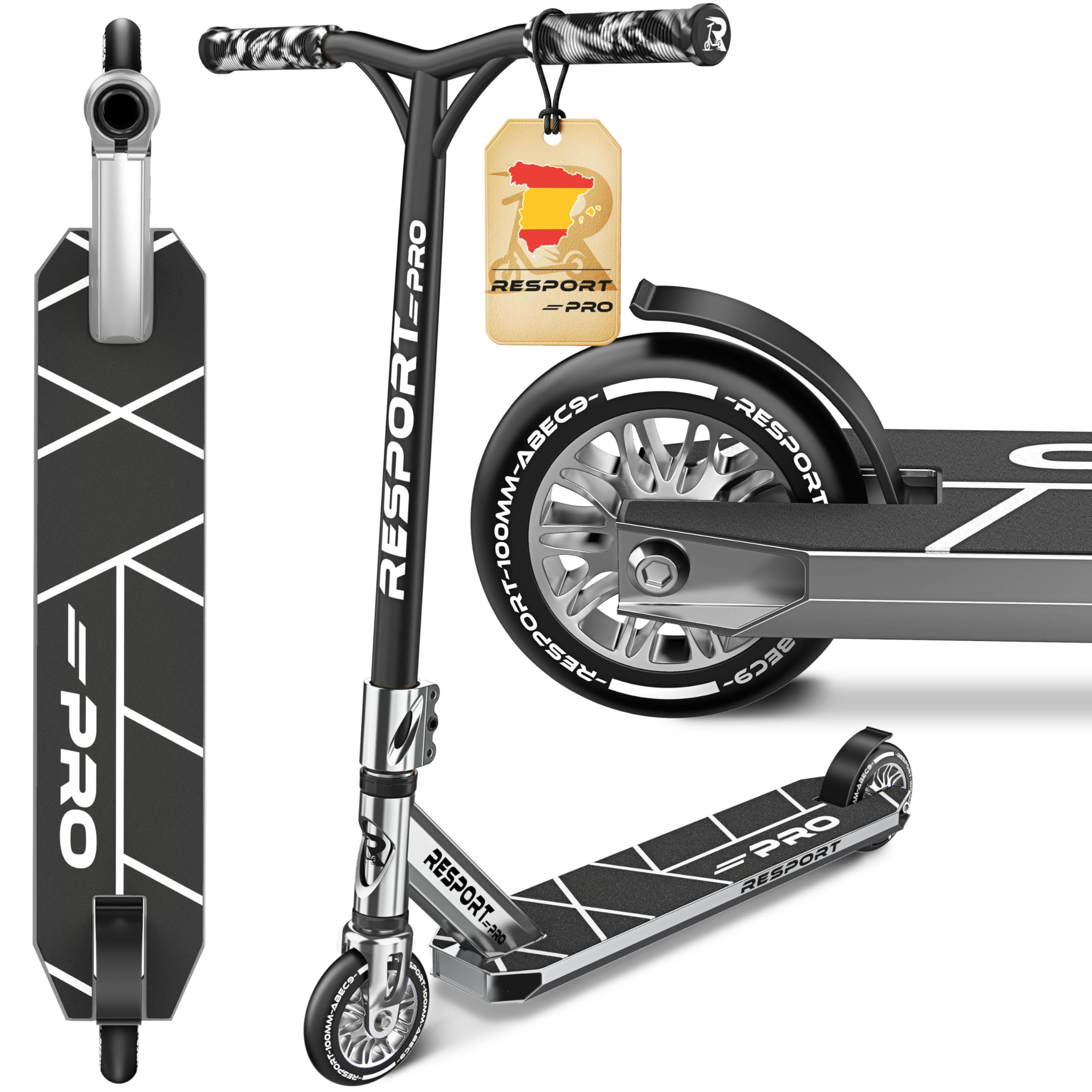 RE:SPORT Patinete de acrobacias Revo Pro para niños y adultos con soporte, patinete profesional de 110 mm, ruedas de poliuretano y barra en Y, patinete de acrobacias, patinete ABEC 9, rodamientos de — view 11