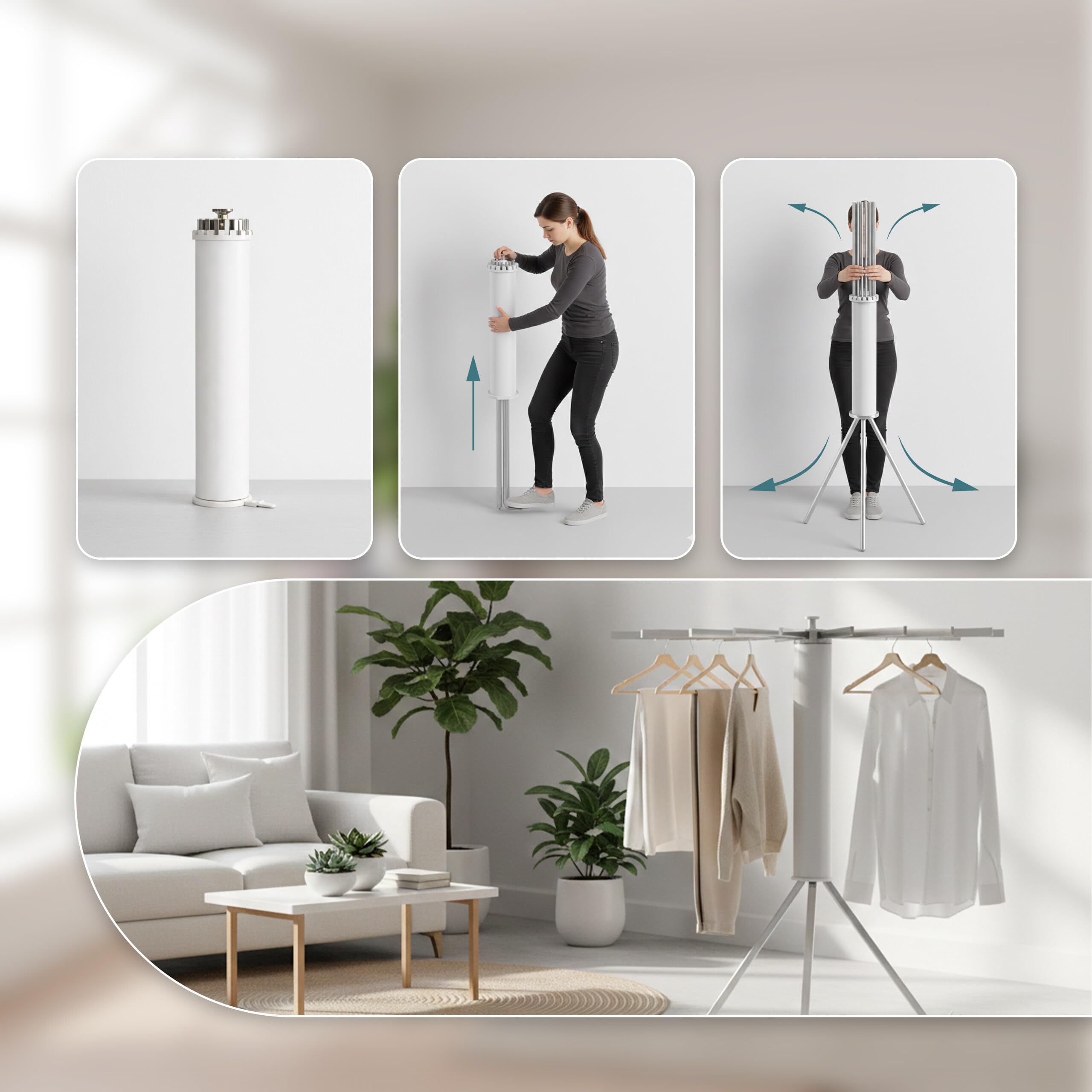 Stendibiancheria Relaxdays, Pieghevole, 16 aste, A x P: 121 x 112 cm, Metallo e plastica, Bianco/Argento