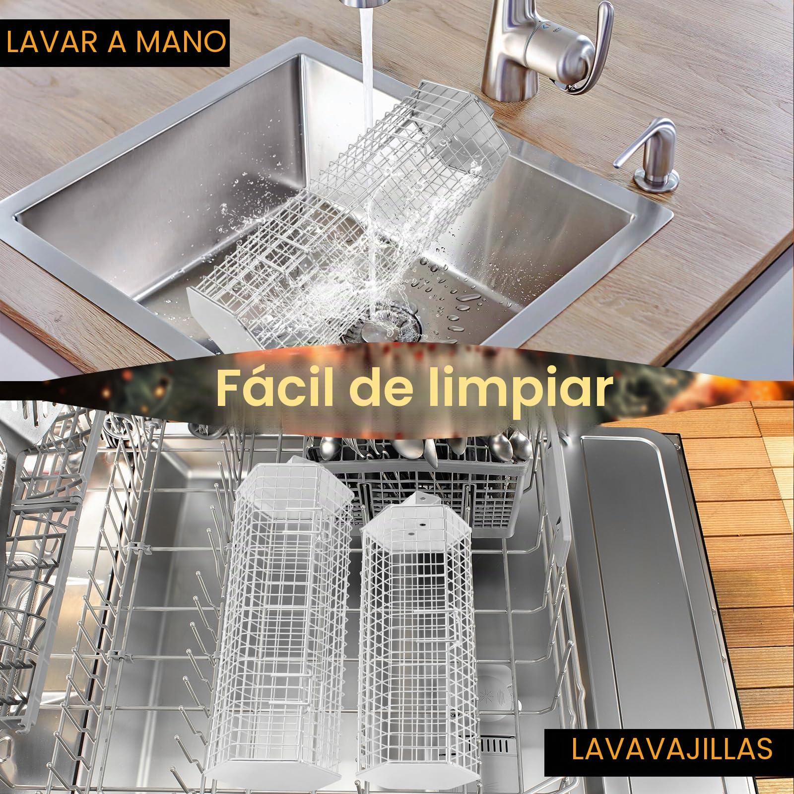 Cesta Parrilla Barbacoa, Accesorios Barbacoa con Mango Extraíble, Utensilios Barbacoa Inoxidable Apilable, Utensilios BBQ para Verduras Pescado,Exterior Camping, Regalos Originales para Hombres (2 P)