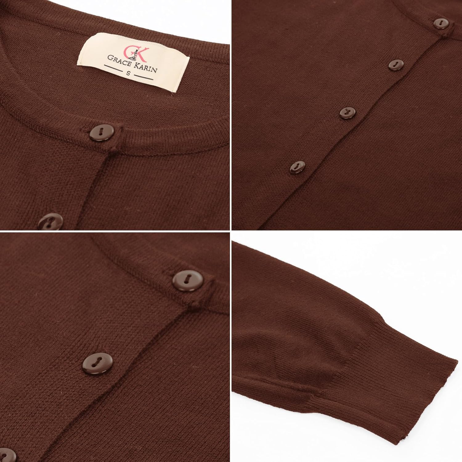 GRACE KARIN Women's Long Sleeve Button Down Crew Neck Classic Sweater Knit Cardigan - Image 5