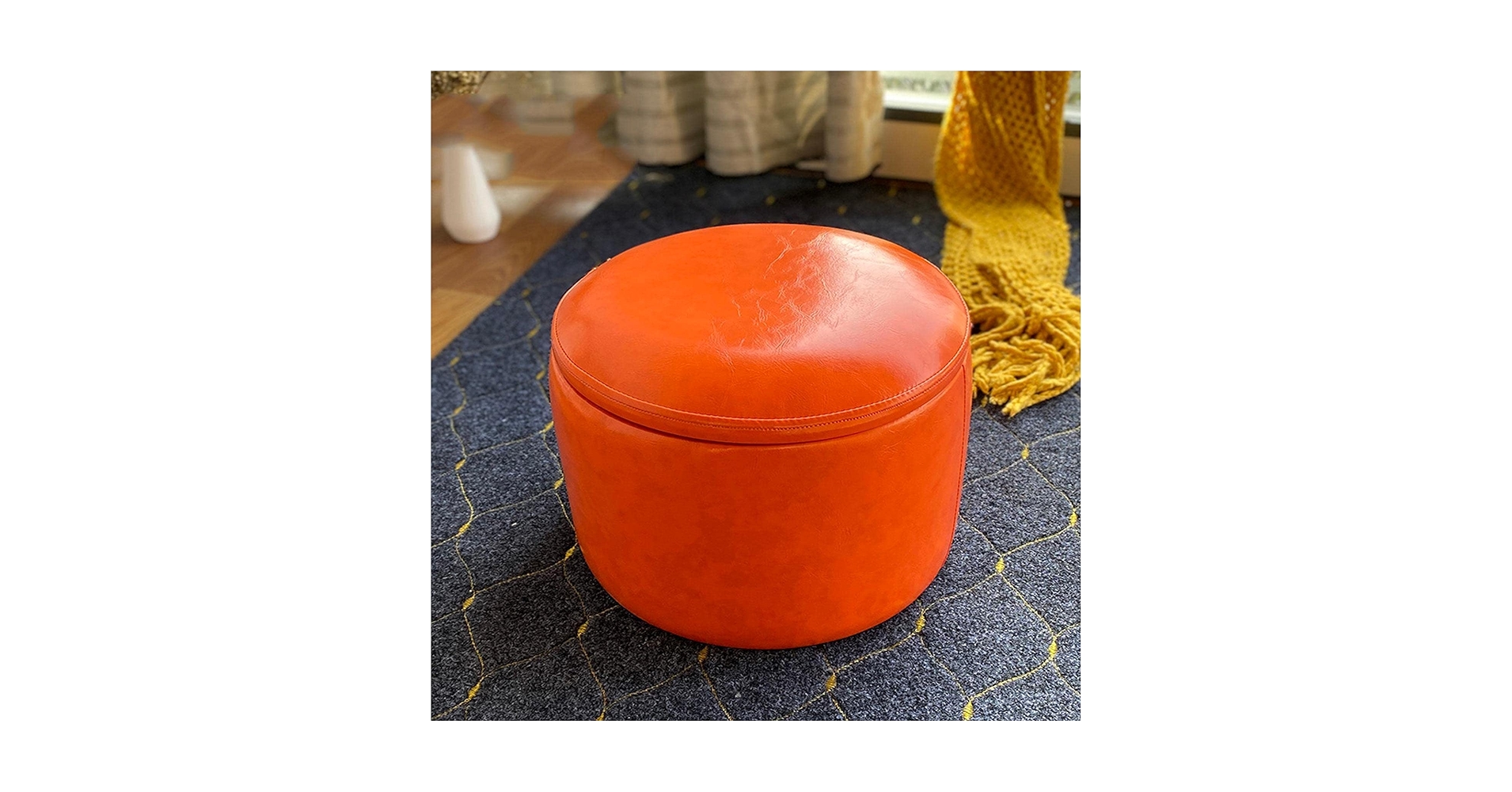 Amazon.com: Orange Leather Ottoman Foot Stool for Living