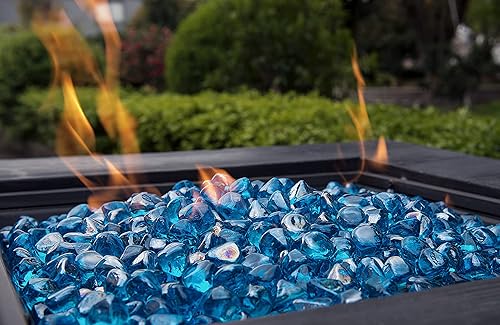 Miniatura 4 de 20 libras de cristal de fuego, diamantes de vidrio azul para hoguera, rocas de vidrio de fuego de 1 pulgada para chimenea - Margarita Azure Blue
