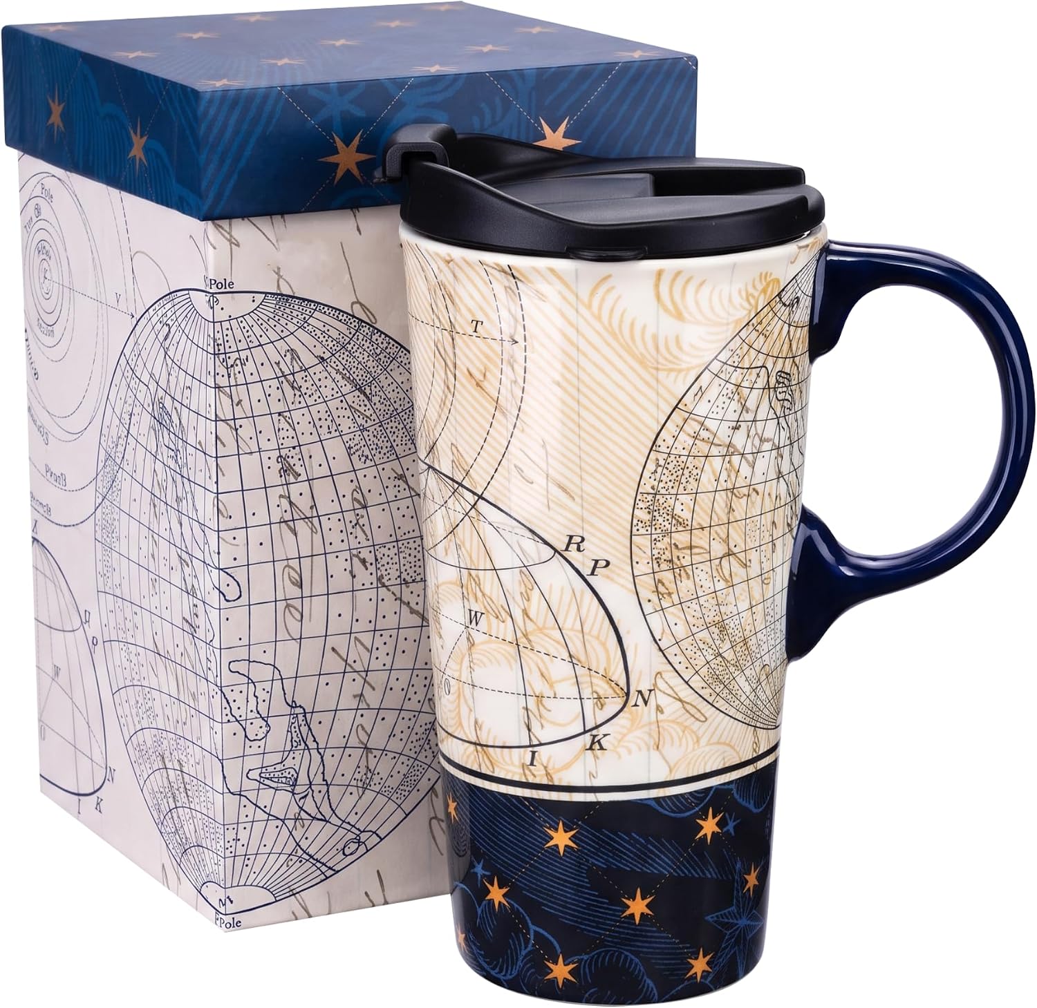 Topadorn 17oz Ceramic Travel Coffee Mug with Lid & Handle
