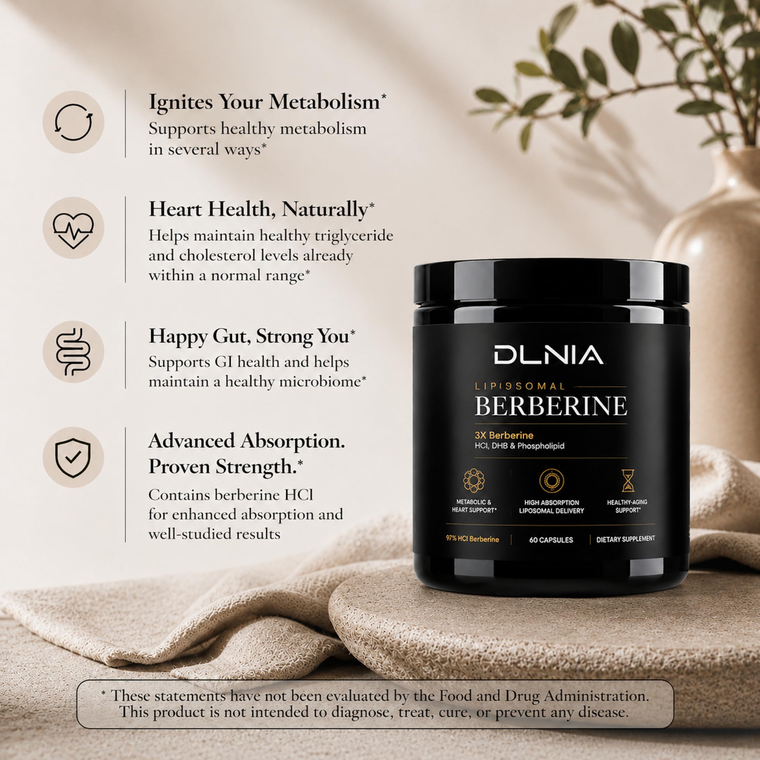 DLNIA Liposomal Berberine Supplement – 3X Strength Berberine Matrix with DHB, Phospholipids, CoQ10, ALA, Vitamin D3, Chromium, Cinnamon – Advanced GLP-1 & Metabolic Support – 60 Count — Amazon image 4