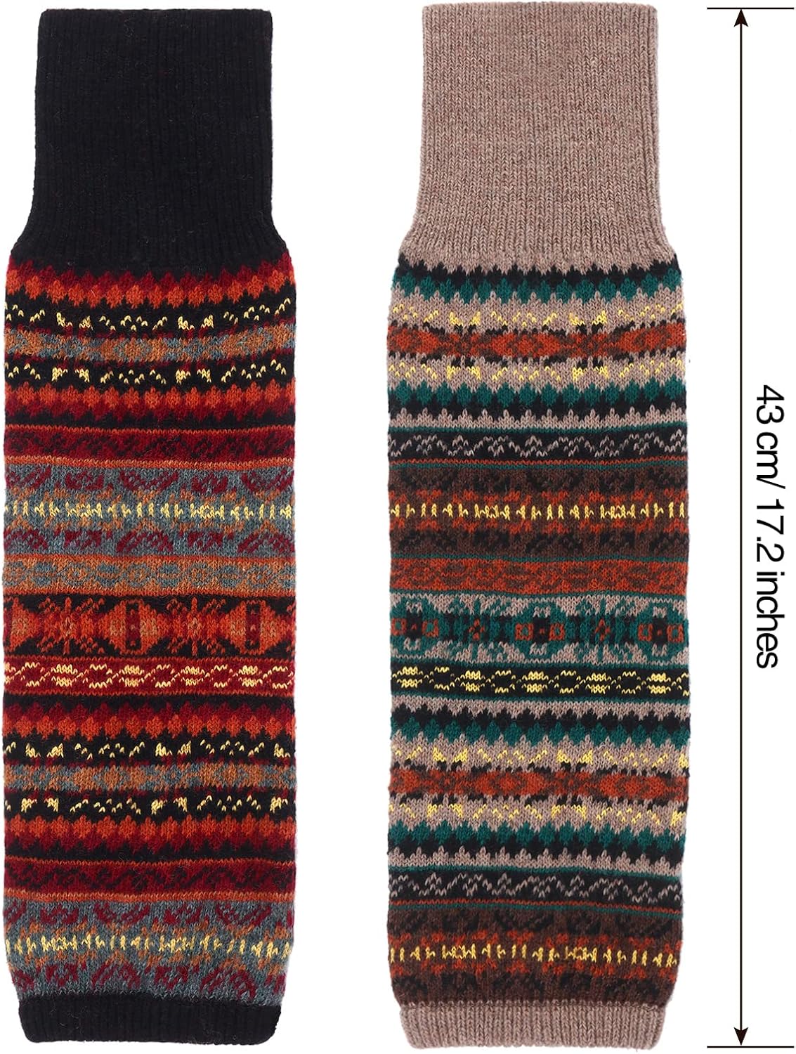 SATINIOR 2 Pairs Leg Warmers for Women Wool Leg Warmers Bohemian Winter Long Knit Boot Cuffs Socks for Women(Black, Khaki) image 2