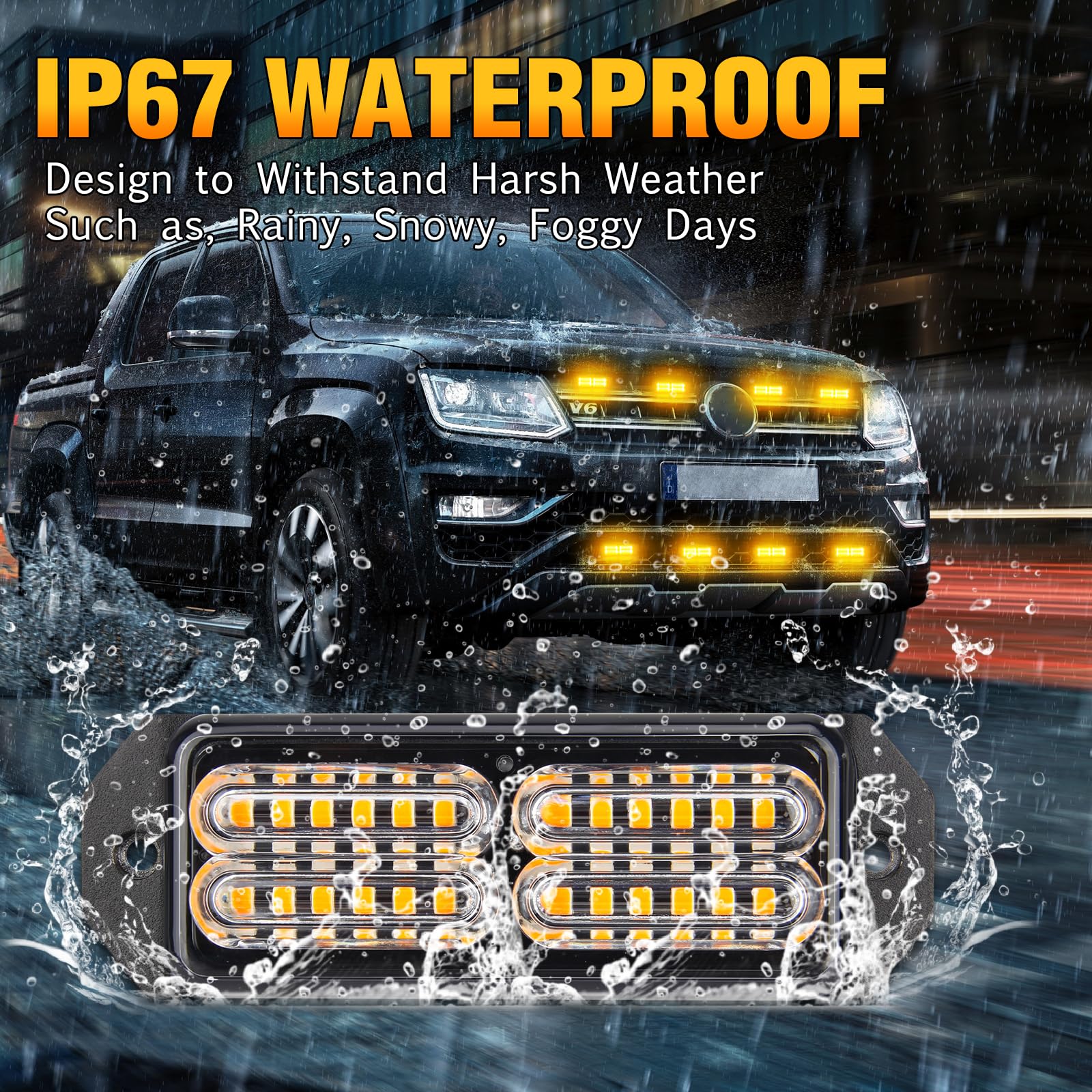 Luces estroboscópicas LED ámbar con interruptor de 9 teclas, luz LED intermitente de 24 V 12 V para vehículos, luces estroboscópicas de emergencia de advertencia de coche, barras de luz ámbar