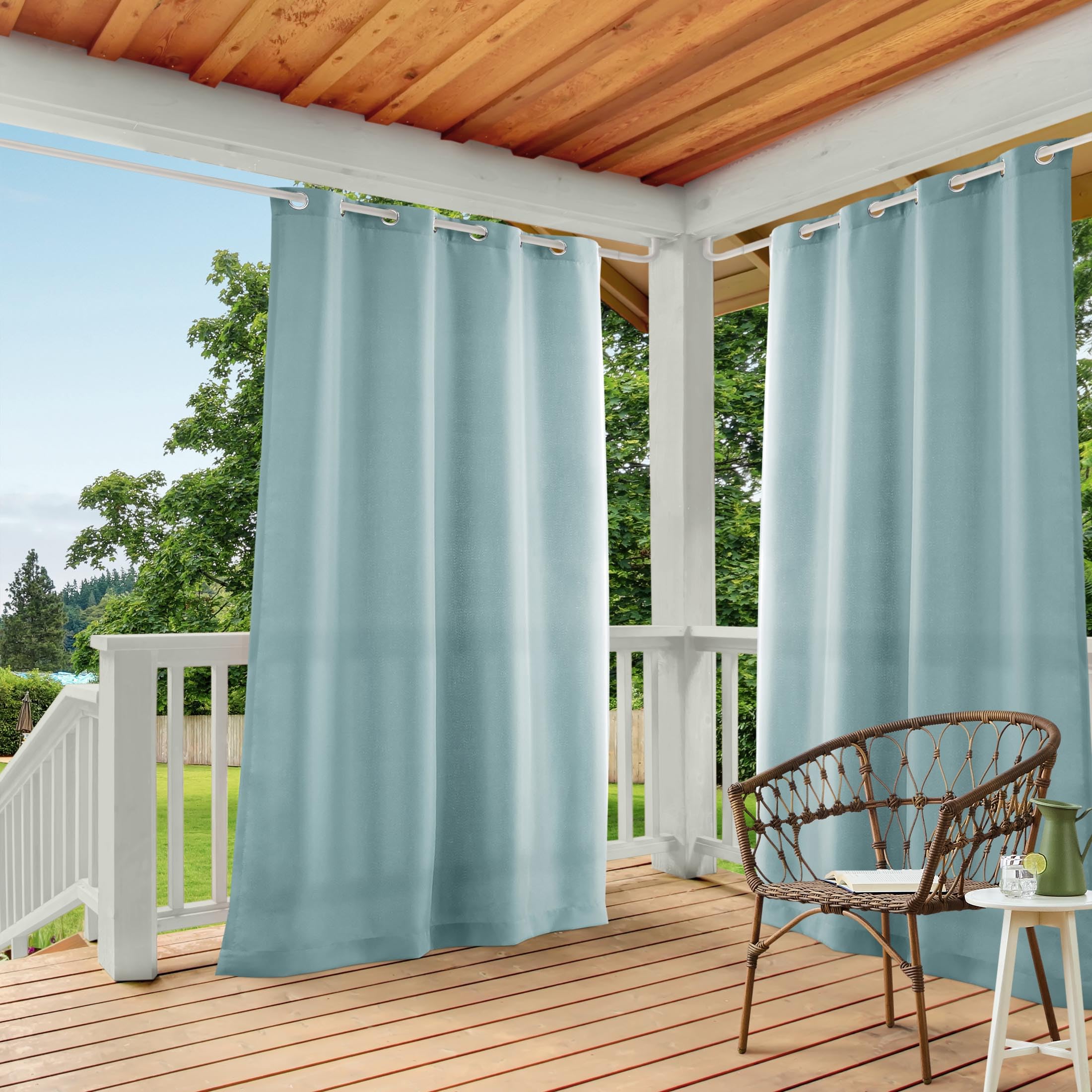 TOWN & COUNTRY BASICS Exclusive Home Cabana Solid IndoorOutdoor Light Filtering Patio Curtains, Grommet Top Curtain Panel Pair, 54''x96'', Blue