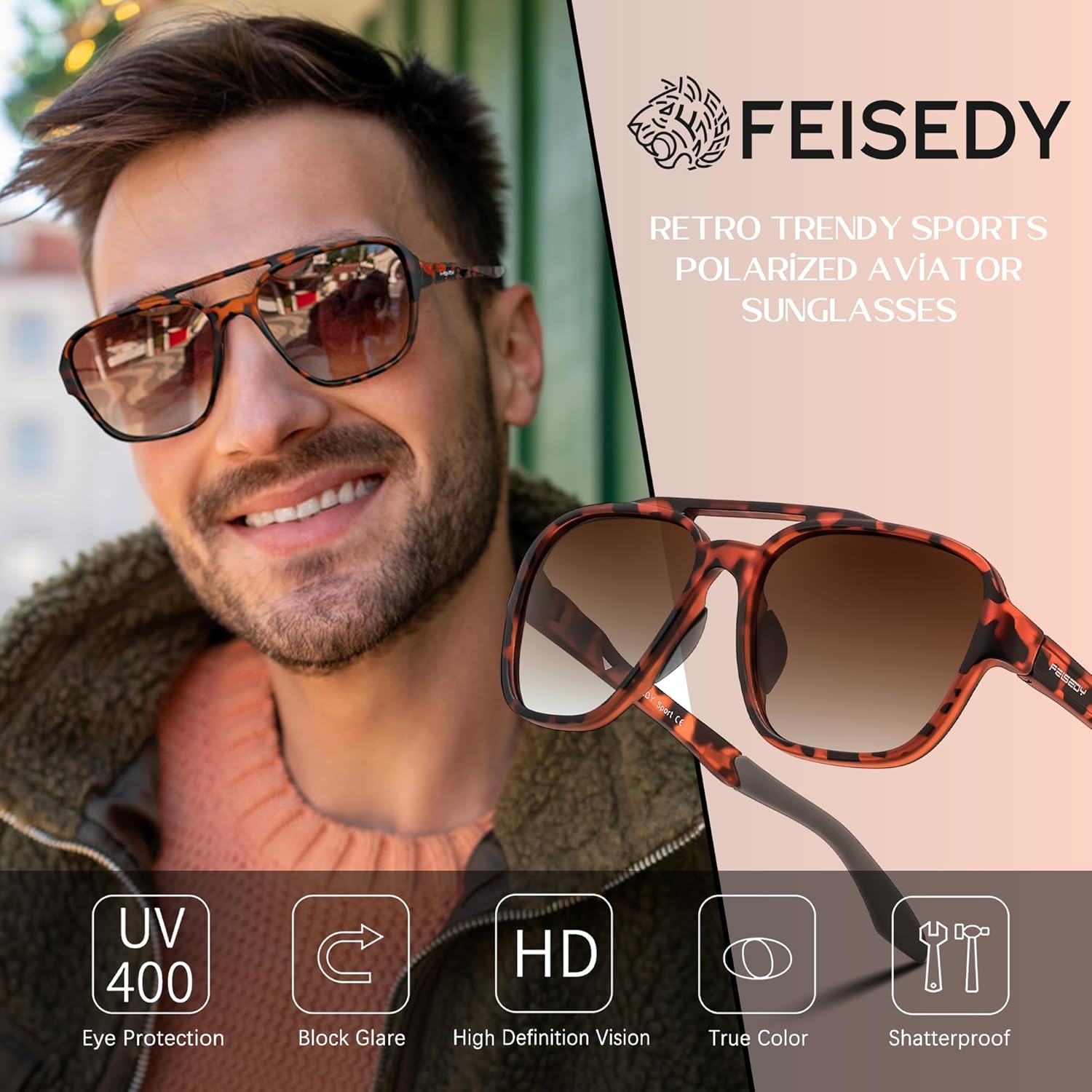 FEISEDY Polarized Aviator Sunglasses Women Men Retro 70s Vintage Classic Lightweight TR-90 Frame TAC Lens Outdoor UV400 B0260 - Image 2