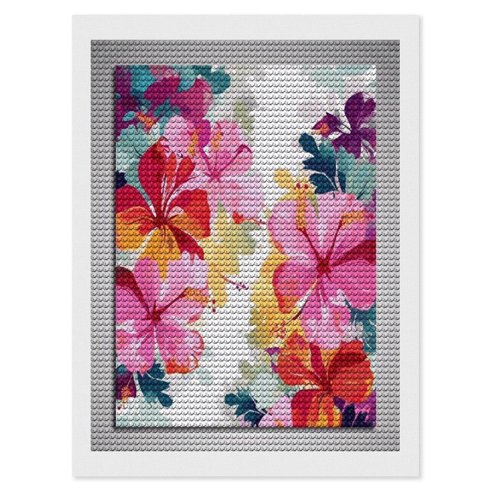 FekiLoot Hawaiian Flower Print Paint by Numbers Kit for Adults Beginner DIY Diamond Dots Paintings Round Full Drill Diamond Art Kits Picture Diamond Art Painting Kits for Home Decor 12"x16"
