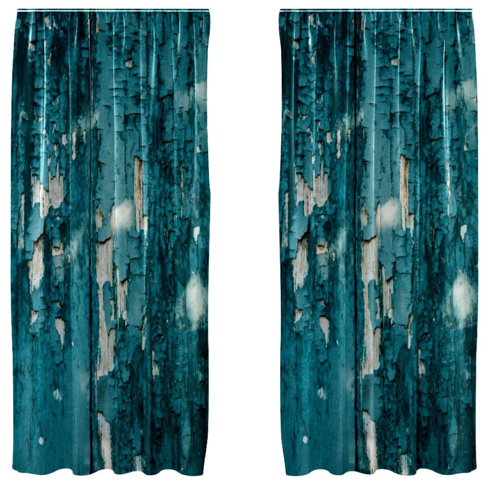 Cortinas de salón rústicas de 139,7 x 213,4 cm con madera de granero verde azulado envejecido