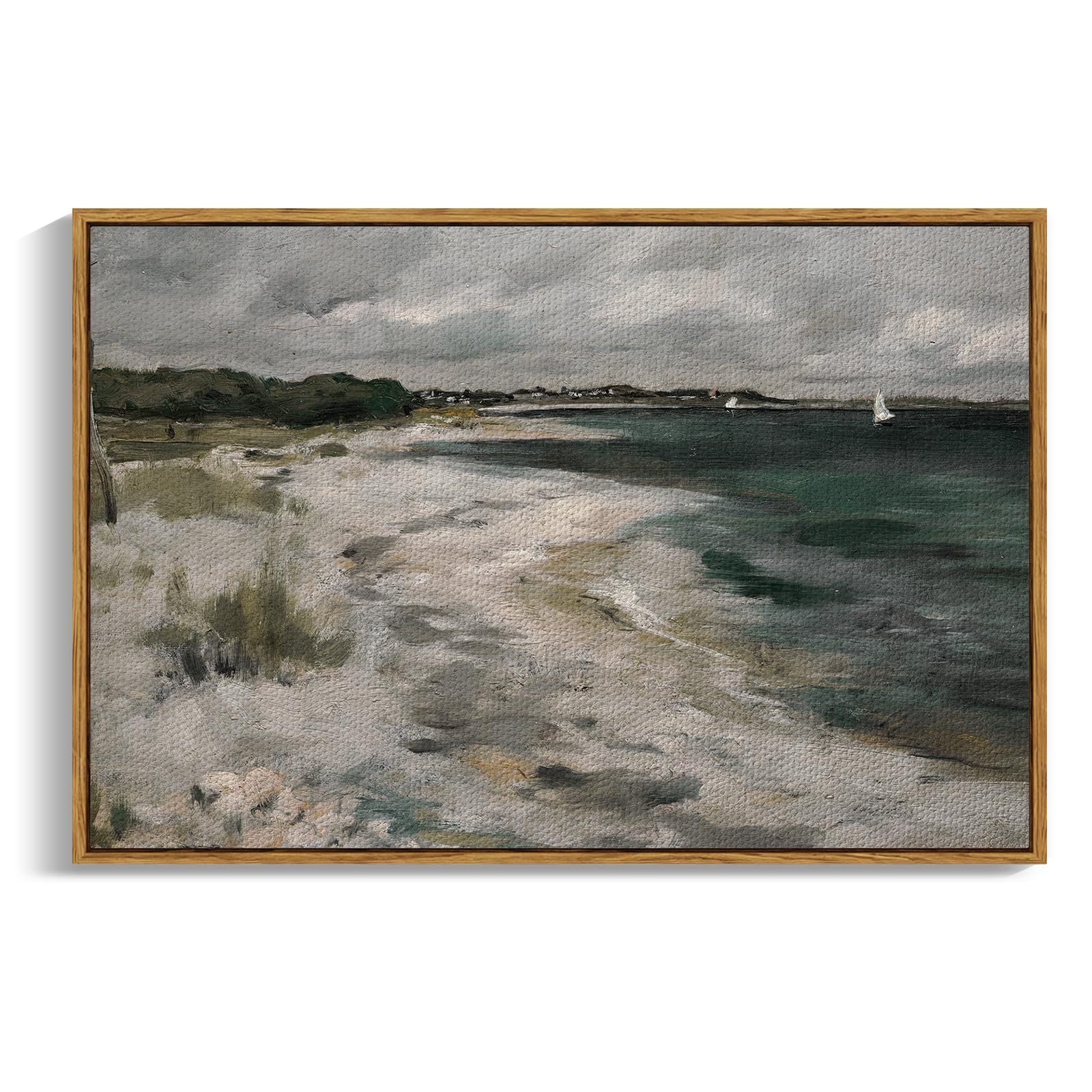 InSimSea Framed Landscape Canvas Wall Art | Seaside Vinage Painting Prints Coastal Wall Art | Modern Farmhouse Decor | Rustic Wall Decor for Living Room Bedroom | French Country Decor 24x36inch