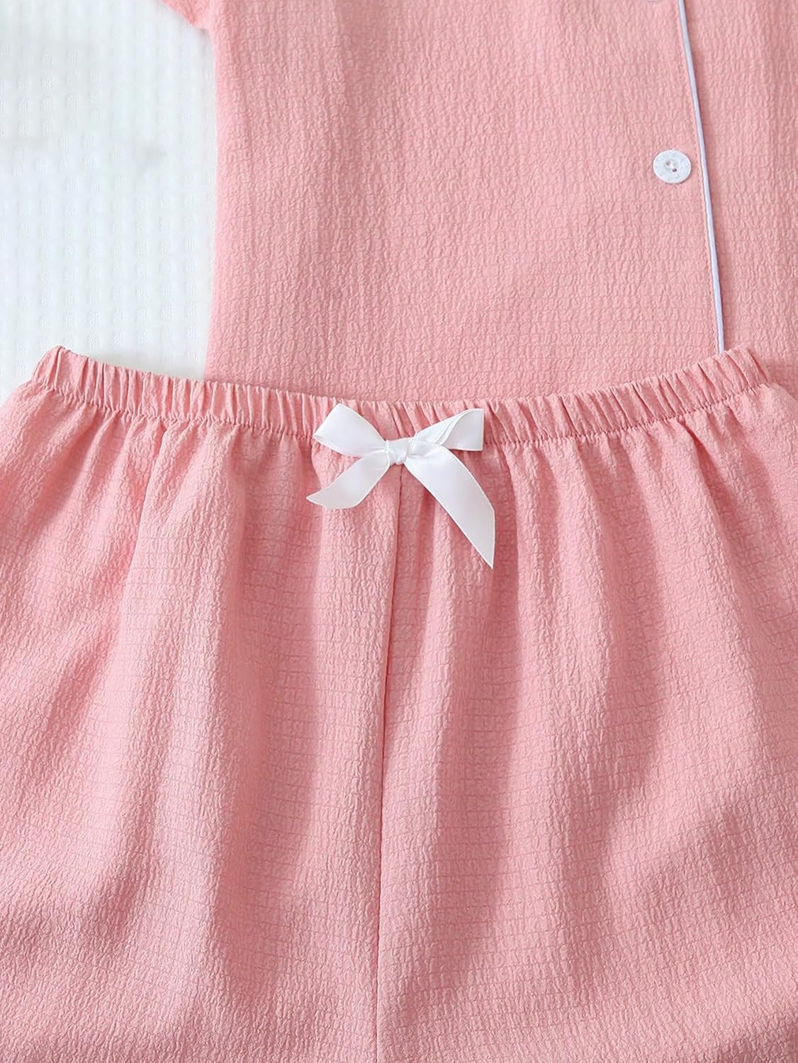 Verdusa Women's 2 Piece Heart Pajama Set Cute Pjs Button Down Shirts with Lounge Shorts Pj Sets Heart Pink Large - Image 4