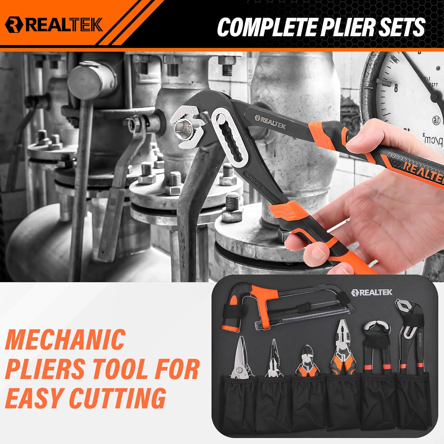 REALTEK 123 Piece Tool Set with Aluminum Case, Mechanics Tool Set with CR-V Constructed, Professional Tool Kit for Home and Car Repair