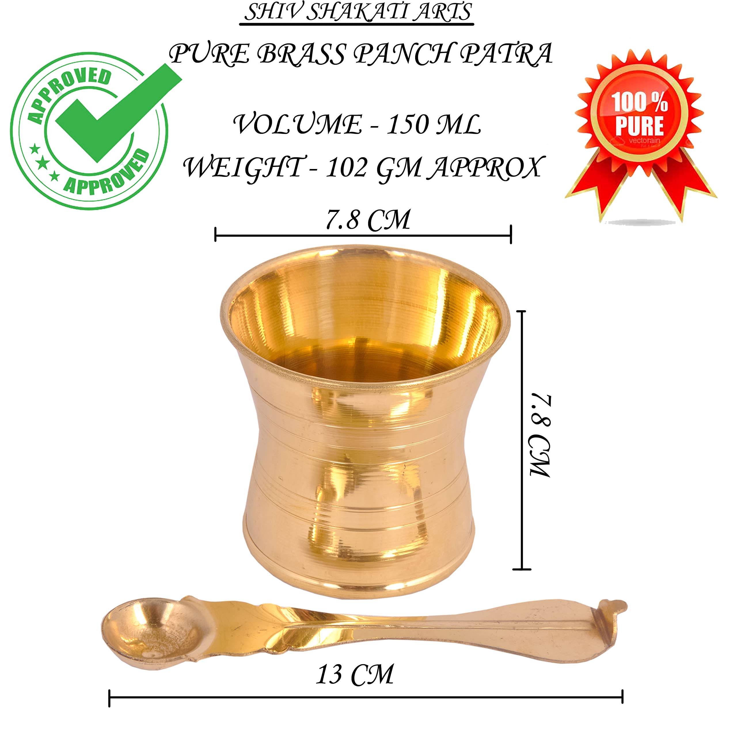 Shiv Shakti Arts® Pure Brass Puja Patra | Punch Patra | Jal Patra with Spoon Set for Poojan Purpose (Set of 1)