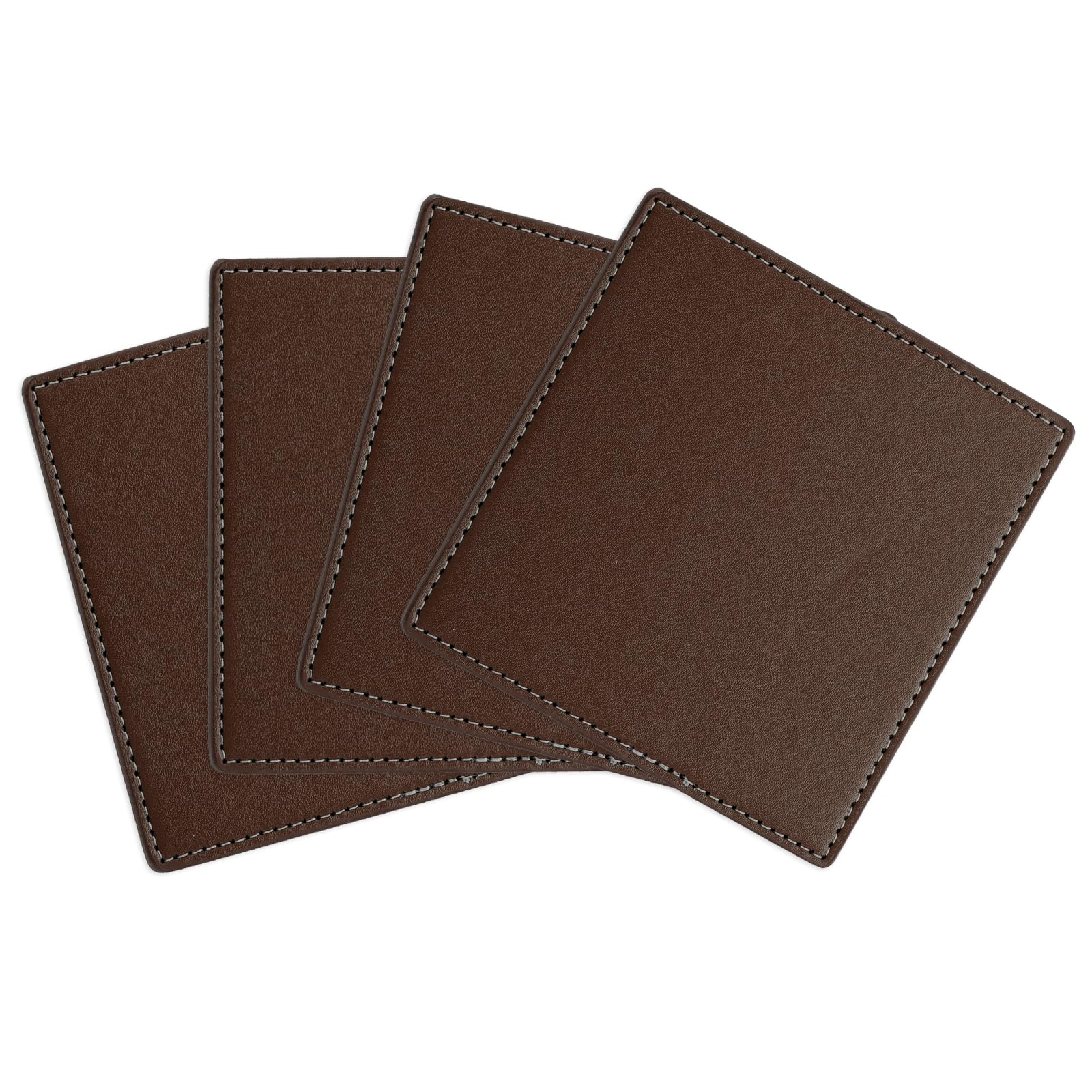 uxcell Square Drink Coasters Set of 4 White Stitched Dual Sided Non-Slip Non-Stick Waterproof Leather Coasters for Drinks Coffee Table