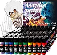 HissiCo 118-Piece Acrylic Paint Set: 99 Vibrant Colors 60ml Bottles, 12 Brushes, 6 Knives, Palette - Non-Toxic Rich Pigments for Kids, Adults, Artists on Canvas, Wood, Crafts