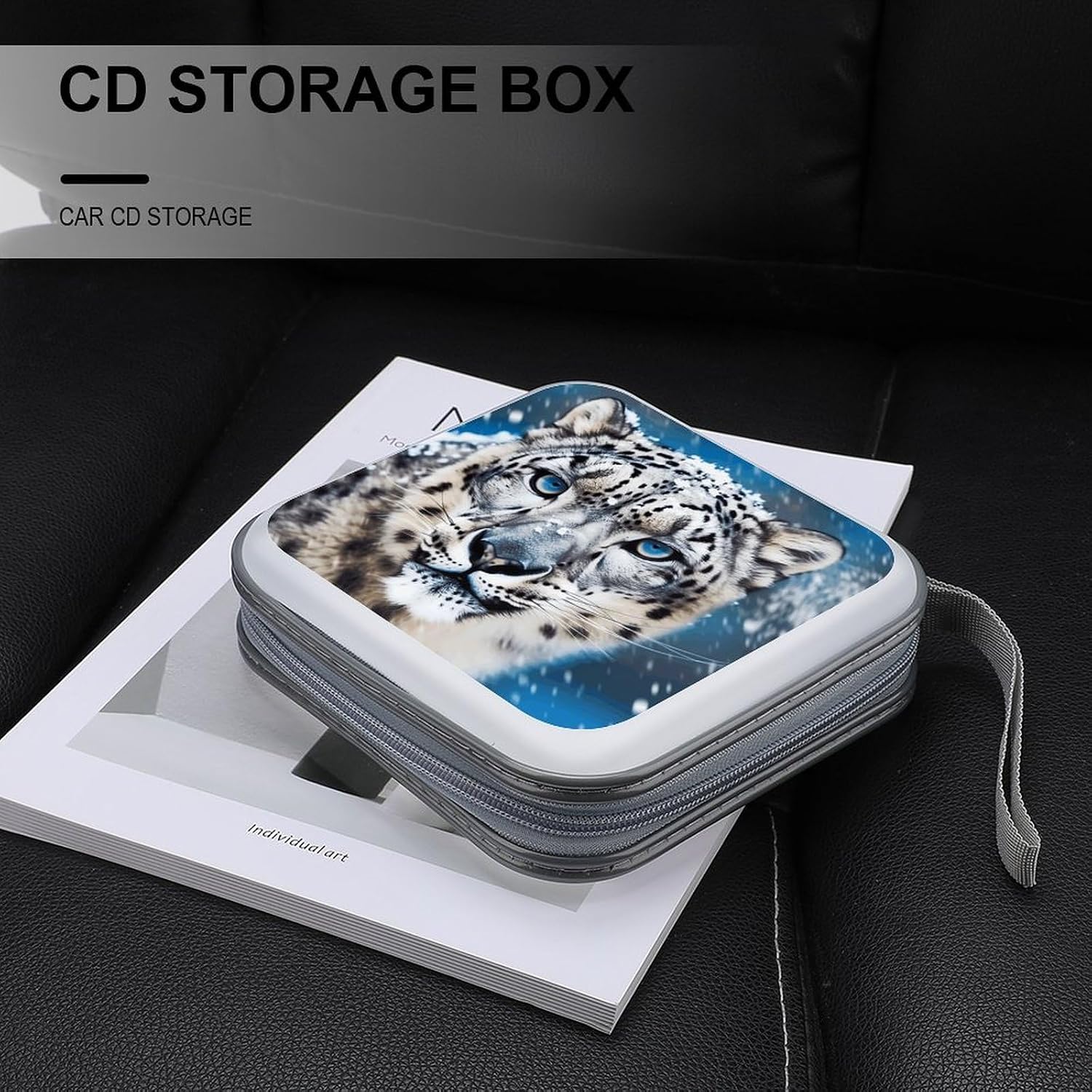 Blue Eyed Snow Leopard2 CD Case DVD Holder Storage Portable Carrying Binder Holder Wallet Large Storage Disc Wallet Bag Hard Plastic DVD Disc Cases Large Media Binder 40 Capacity