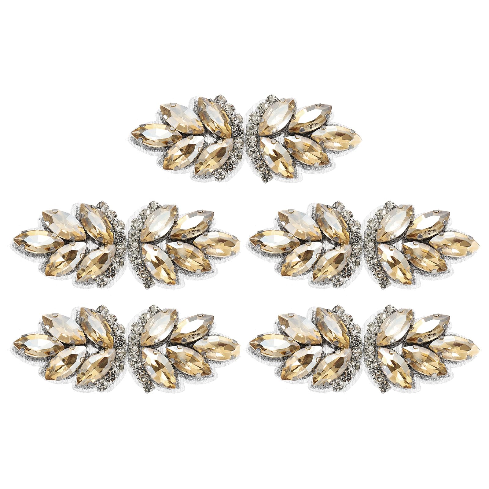 sourcing map 5Pcs Rhinestone Crystal Applique, Handmade Beaded Patches Sew on Patch Crystal Sewing Applique for Bridal Sash Wedding Dress Shoes Bags, Gold/Silver White