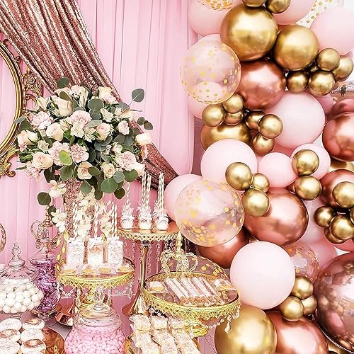 Kit de guirnalda de arco de globos de 142 piezas, globos de confeti rosa dorado rosa y blanco para cumpleaños, baby shower, Navidad, novia,