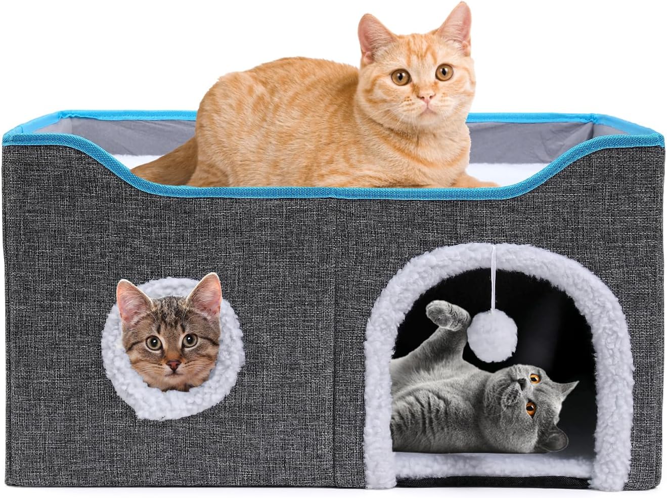 Houseables Cat House, Cat Cave Bed, Kitty House, Hideaway Pet Bed, Cathouse, Catbed, Kitten Hideout, Covered Pet Cave, Indoor Kitty Home, Hiding Spot, Enclosed Cubby Box, Fort Cube, w/Scratcher, Large
