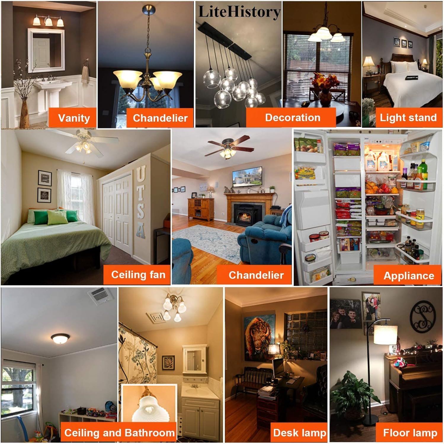 LiteHistory Bundle of A15 led Bulb 4W equal 40 Watt and E26 led Bulb 6W Equal 60 watt Vintage LED Edison Bulb AC120V 2700K A15 light Bulb for Ceiling Fan,Appliance and Refrigerator light bulb