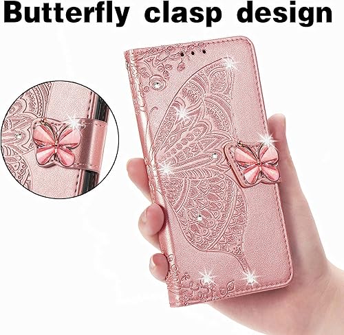 Miniatura 3 de Funda tipo cartera para Samsung Galaxy A13 5G, diseño de mariposa de piel sintética con cierre magnético y tarjetero para Galaxy A13 5G Rhinestone
