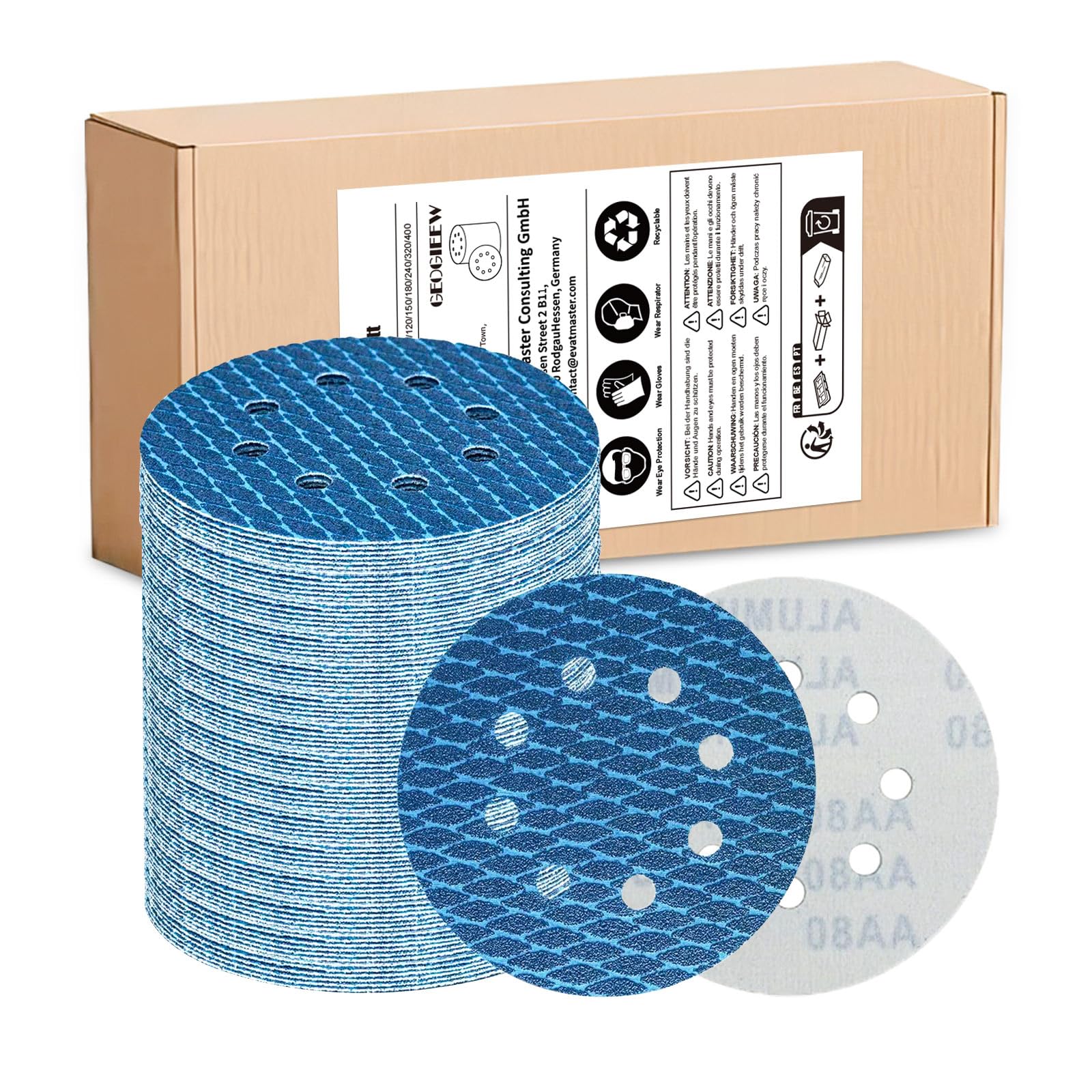 GEOGIEEW 80Stk 125mm Schleifpapier Klett, 100 Körnung 8 Loch, Ideal für Schleifscheiben 125mm klett und Exzenterschleifer