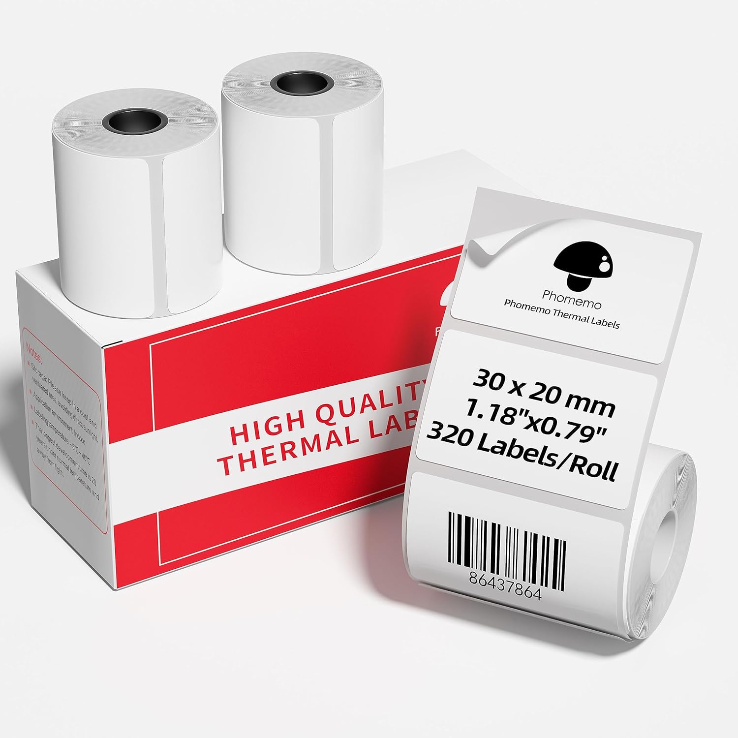 3 Roll Thermal Labels for Phomemo M110/M221/M220/M120/M200/M110S Label pirnters,1.18" x 0.79" (30x20mm),Tape Self-Adhesive Thermal Paper for Barcode,QR Code,320 Labels/Roll Black on White