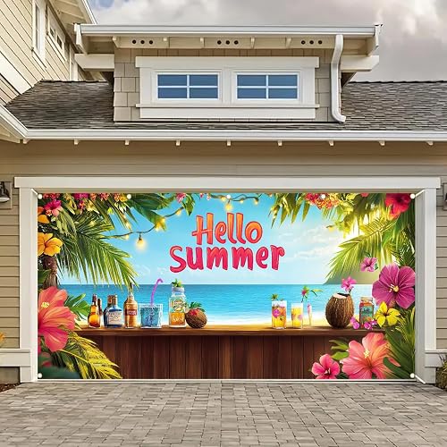 BlissYard Hello Summer Hawaiian Garage Door Banner 13x6ft