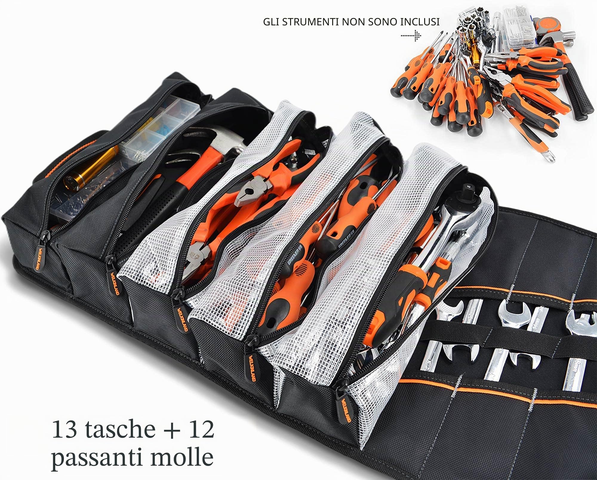 WELKINLAND Borsa arrotolabile per attrezzi da uomo, per meccanici, elettricisti e motociclisti