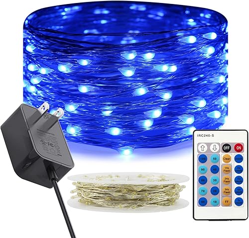 RUICHEN Guirnalda de luces parpadeantes enchufables, regulables de 33 pies, 100 luces LED con control remoto, luces de luciérnaga de alambre