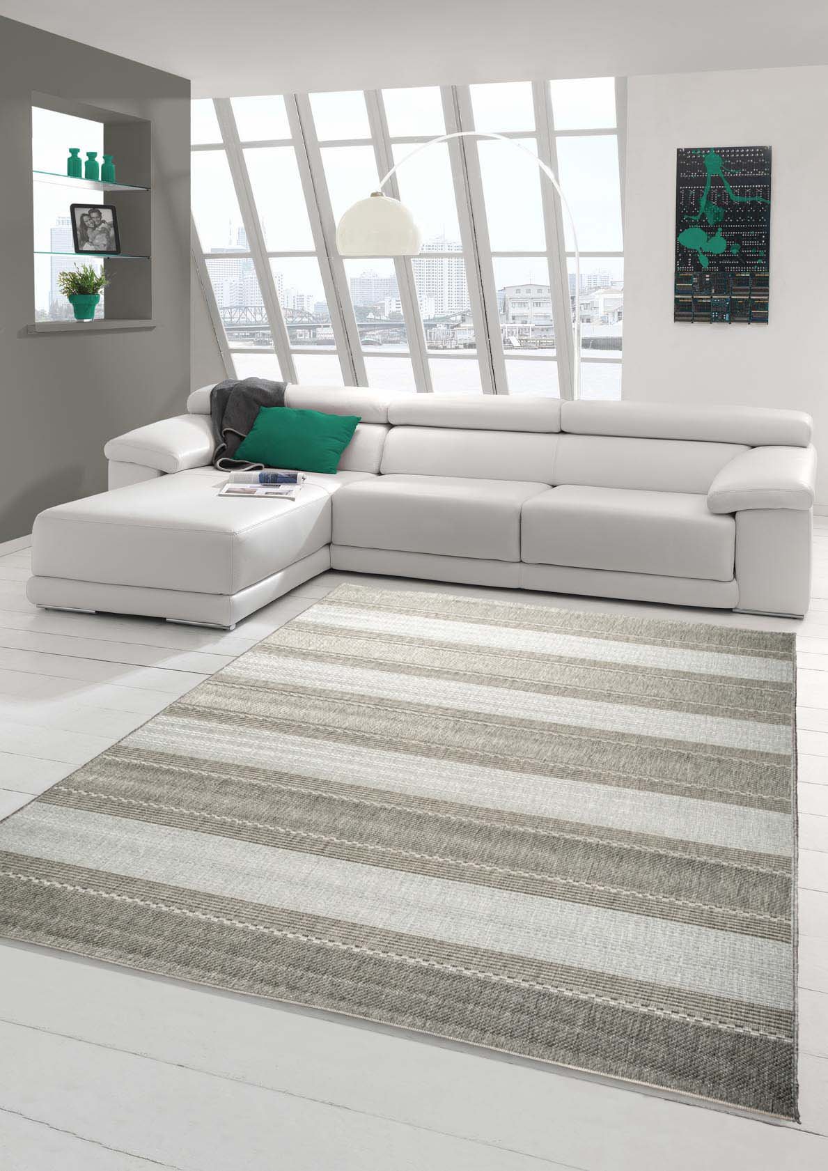 Traum Teppich Sisal Optik Küchenteppich moderner Läufer Flachgewebe gestreift in grau beige Größe 120x170 cm