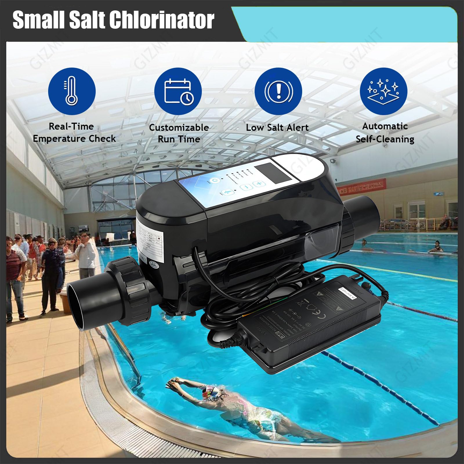 Generador de Cloro salino, clorador de Piscinas de Agua Salada, clorador para Piscinas enterradas de Agua Salada con función de autolimpieza ECPro16