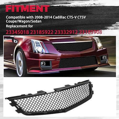 Miniatura 2 de HECASA Rejilla delantera superior e inferior compatible con Cadillac CTS-V CTSV 2008-2014 CoupeWagonSedan Reemplazo para 23345018 23185922 23332912