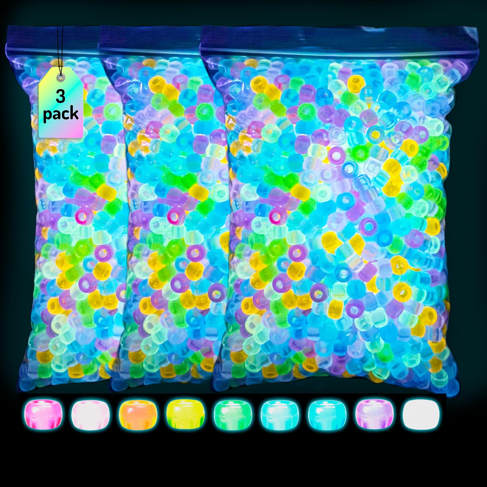 Glow in The Dark Pony Beads for Bracelets, +pcs 6x9mm Rave Kandi Acrylic Beads Neon Luminous Colored Charms Hair Bead for Braids Girls Halloween Jewelry Making Crafts Party Supplies: 3200
