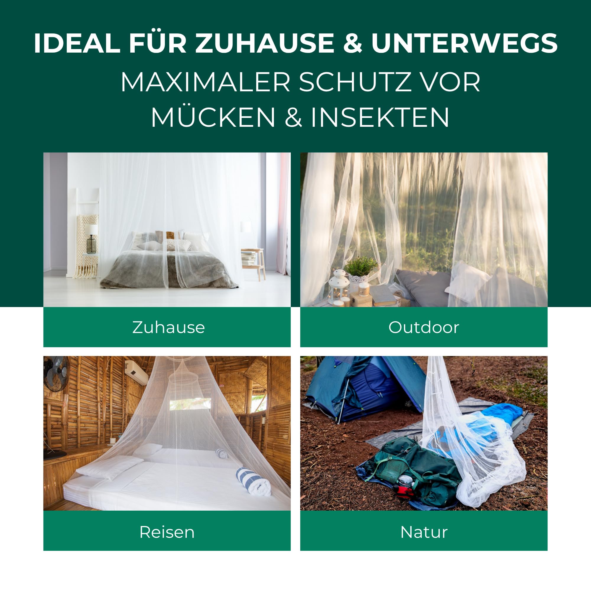 Silberkraft Moskitonetz XXL für Doppelbett - Mückennetz mit Reißverschluss-Öffnung, inklusive Klebehaken, geeignet für Reisen und zu Hause, feinmaschiges Netz, mit Beutel zur Aufbewahrung