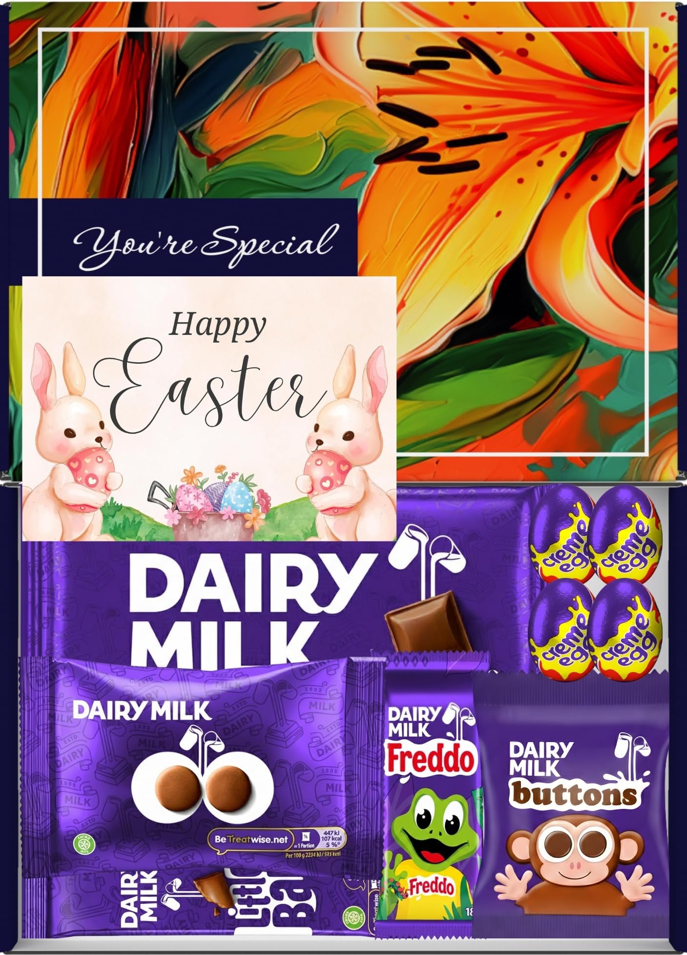 Luxury Chocolate Hamper – Assorted Dairy Milk Selection – Gift for Easter – Premium Cocoa Treat Set (Dairy Milk Easter Kids - Floral)