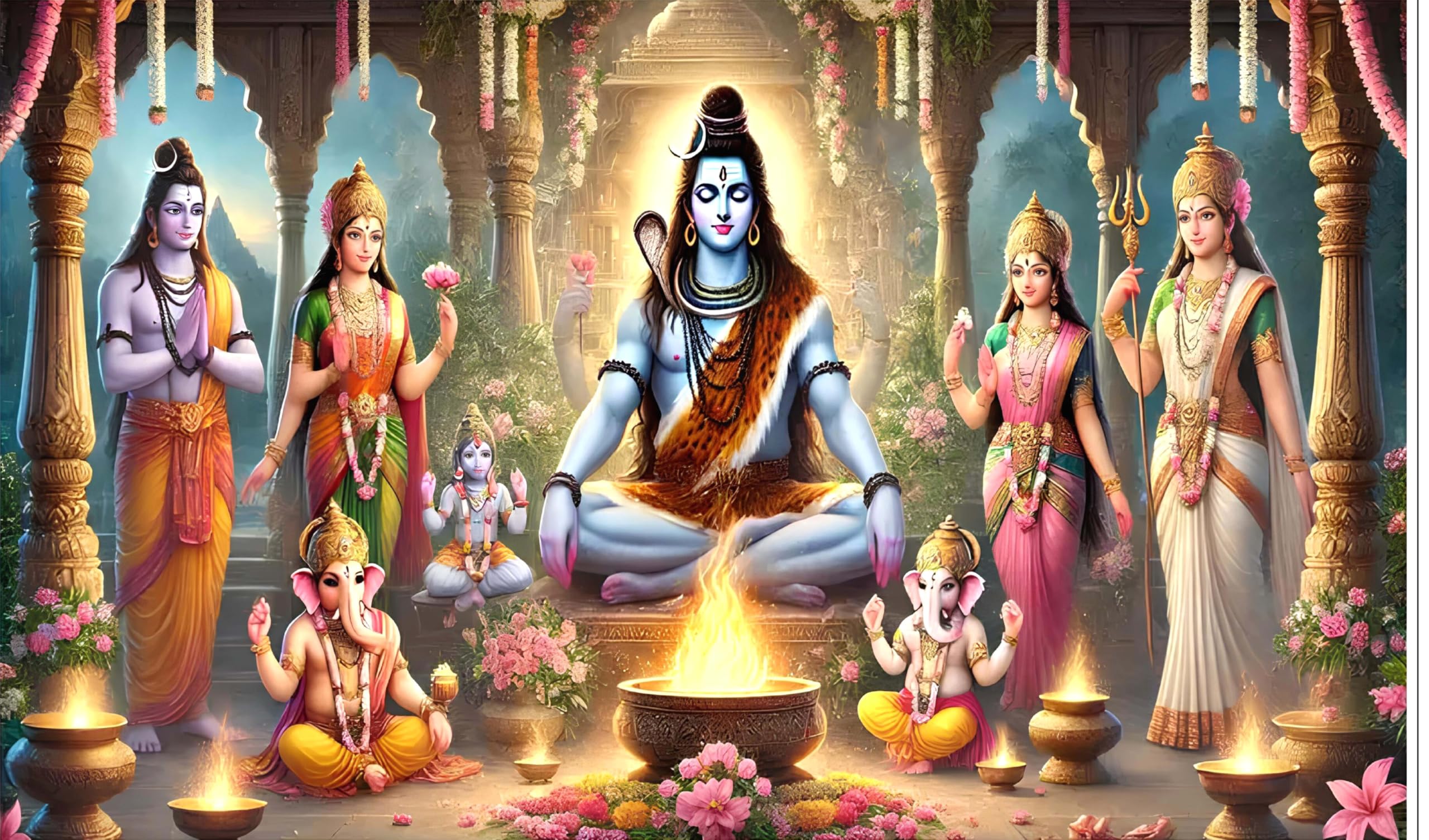 Backdropon Lord Shiva Design Backdrop Cloth for Pooja Decoration Traditional/Background Curtain for Festival Fabric Size 5Feet Height and 8Feet Width(5 * 8)-picture-14