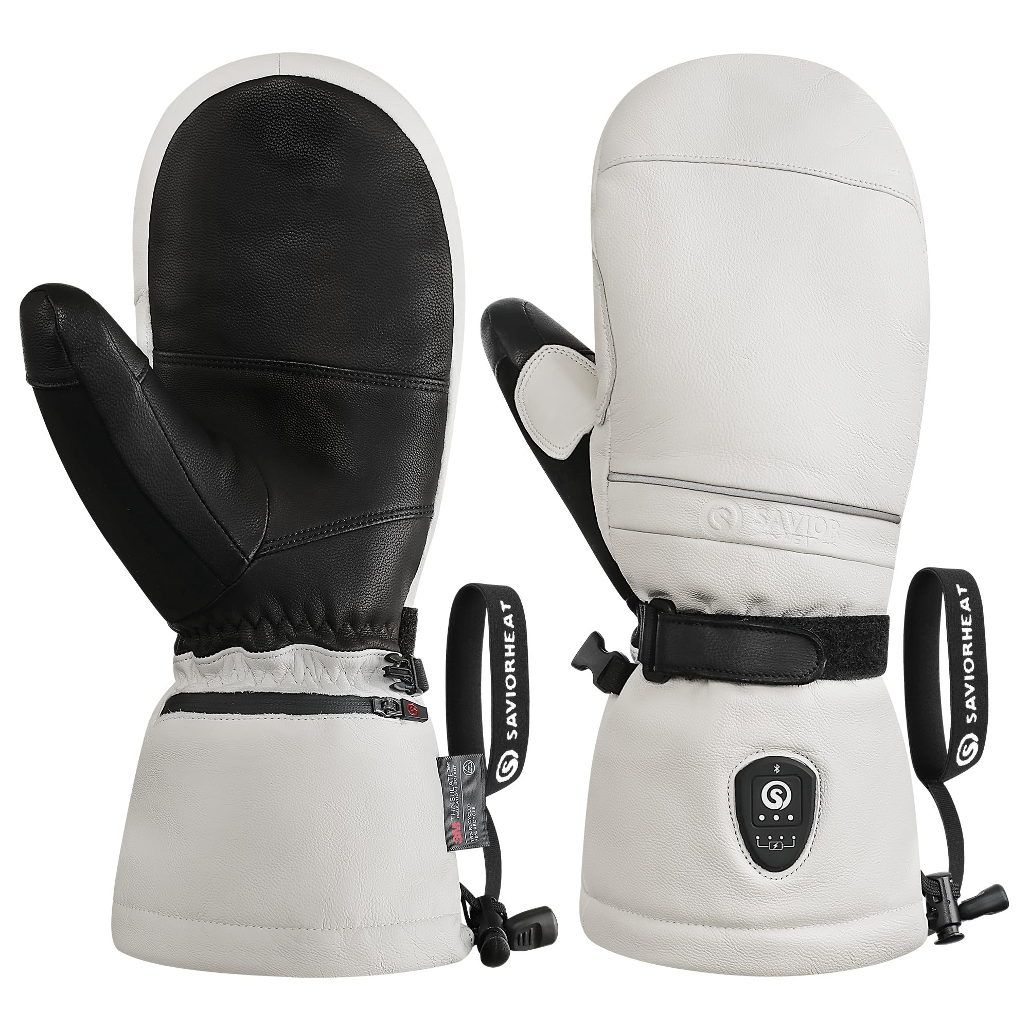 SAVIOR HEAT Heated Ski Mittens 3.0 for Men Women, 3000mAh Rechargeable Battery Electric Leather Gloves, Waterproof 3M Thinsulate Extreme Cold Winter Gloves, EH8 PRO Heating for Skiing