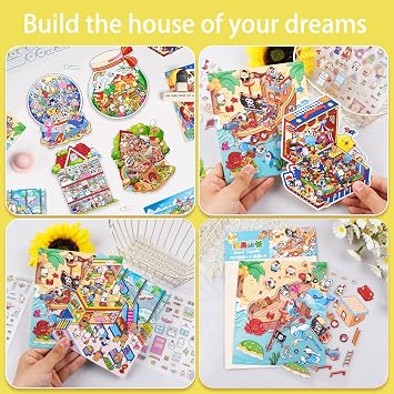 10 Sets DIY 3D Sticker Scene Sticker Therapy Cute Cartoon Stickers Scene Make Your Own Scenes Relief Stress House Stickers