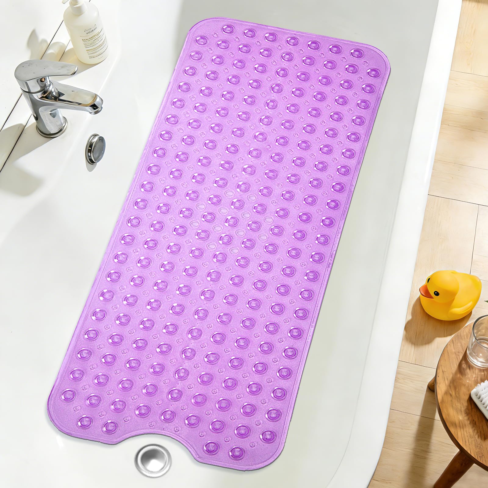 Naoloture Extra Long Bathtub Mat Non Slip, Clear Purple Soft Bath Mat for Tub 40 x 16 Inch Full Size, Bath Tub Shower Mats for Bathroom Floor, Big