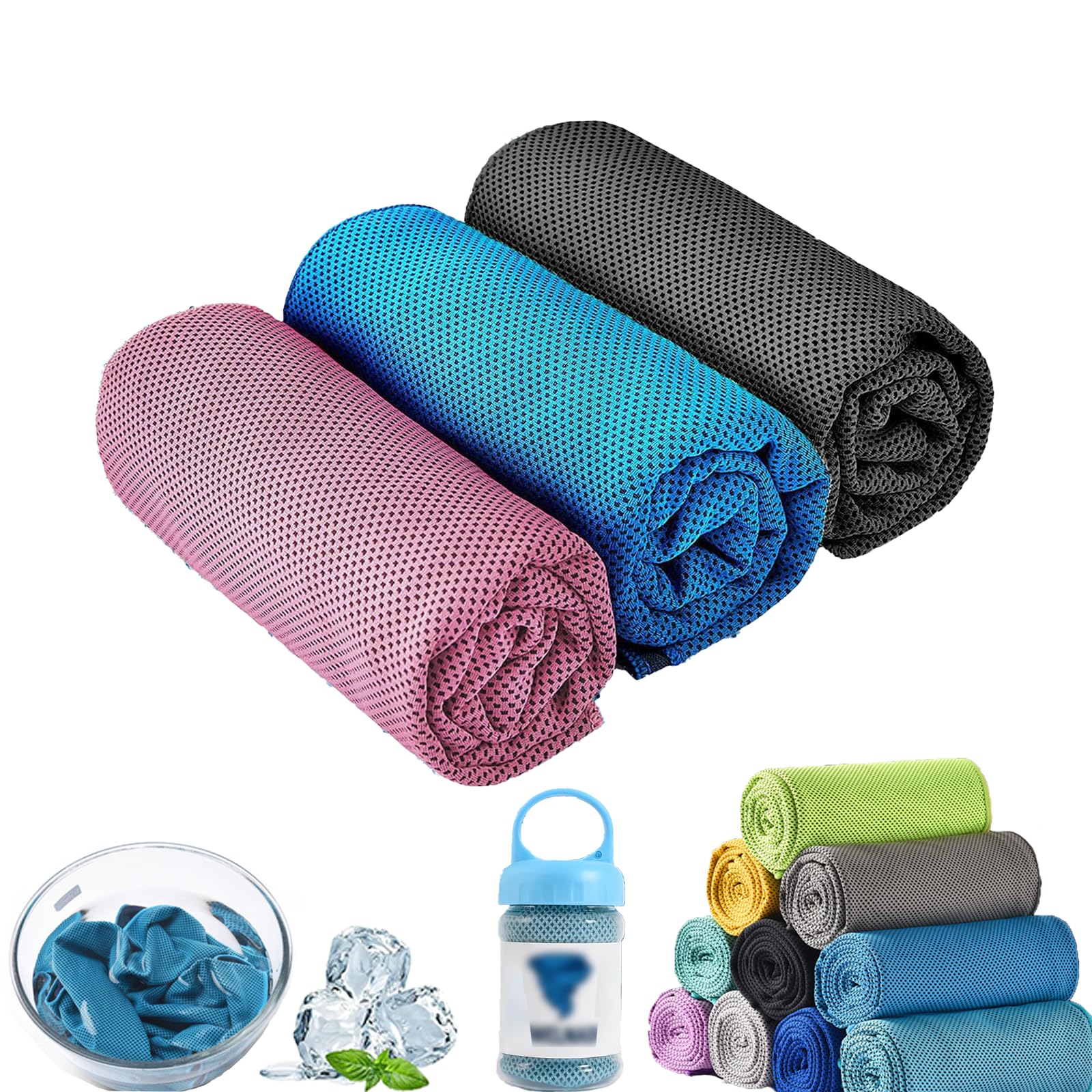 Qosneoun Towelnado Ice Towel, Towel, Microfibre Ice Towels for Neck, Hot Weather, Yoga, Golf, Gym & More Activities, Stay Cool Towels for Hot Weather, Soft Breathable, Fast Drying (3 PCS-A)