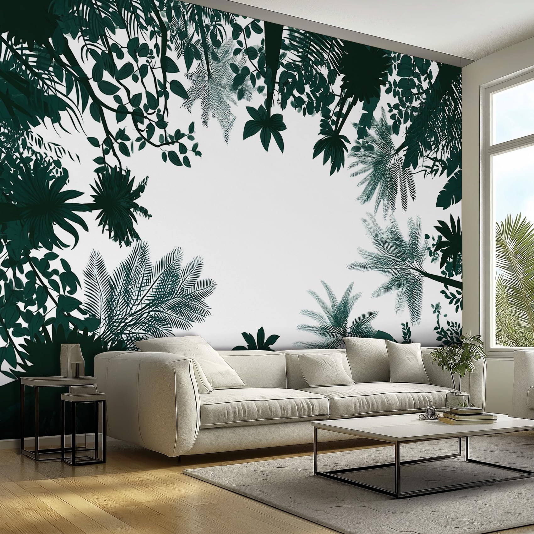Tropical Jungle Wallpaper, Modern Palm Plant Wallpaper for Living Room, Bedroom, Non-Woven Decor Wall Paper, Photo Dining Room, Hallway, Lounge, Mural Large 3D Home Decor 400 x 280 cm uO161