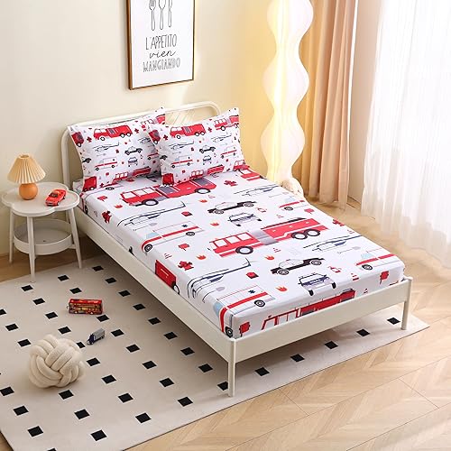 Miniatura 7 de Yasida Juego de sábanas de dinosaurio para cama individual, juego de sábanas bajeras de 2 piezas para niños (1 sábana bajera y 1 funda de almohada),