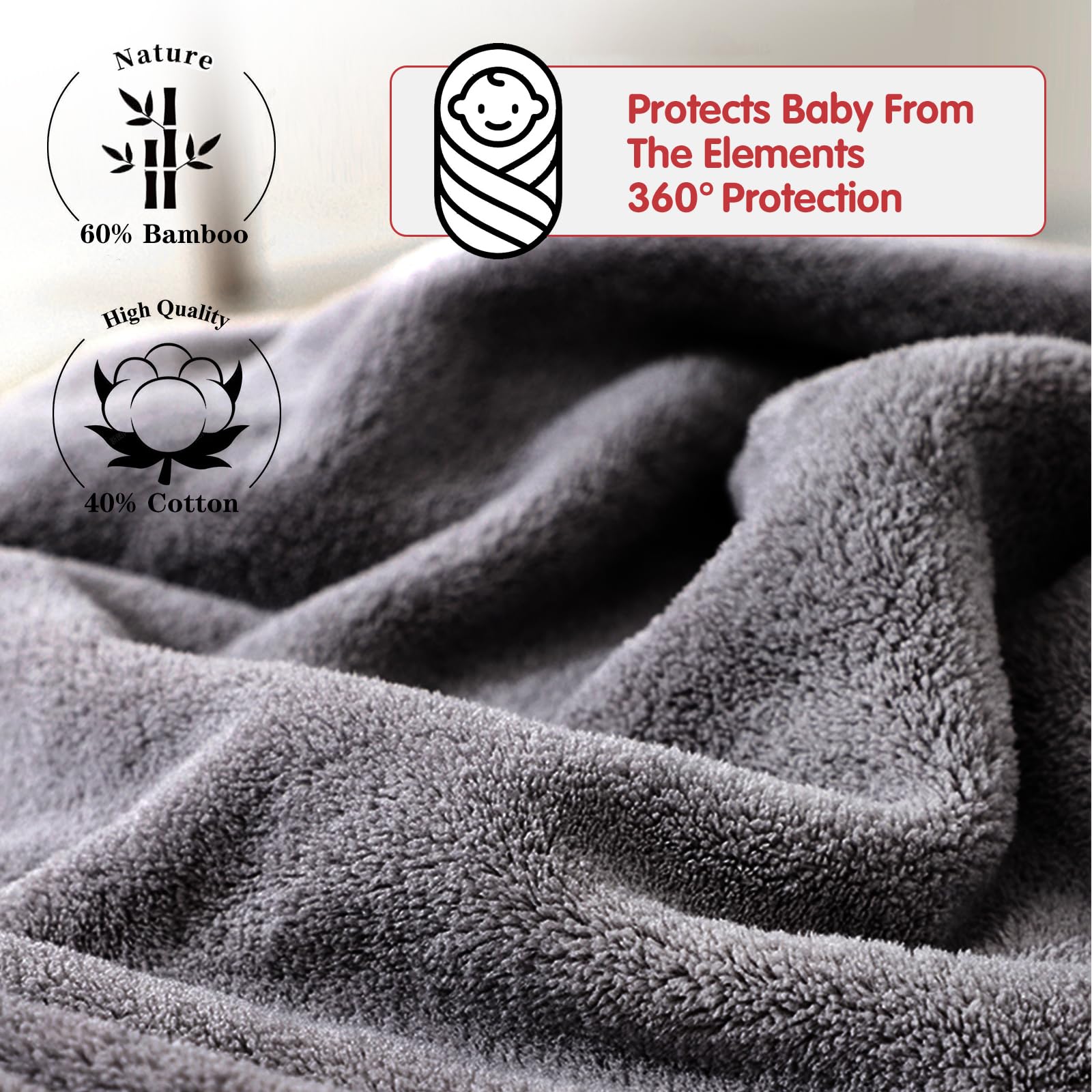 BEFACL 2 Pack Baby Towels with Hood and 5 Baby Washcloths, for Newborn Unisex, 31.5x31.5 in Ultra Absorbent and Soft Cotton Hooded Bath Towel Set Gift for Babies, Infant, Newborn Essential