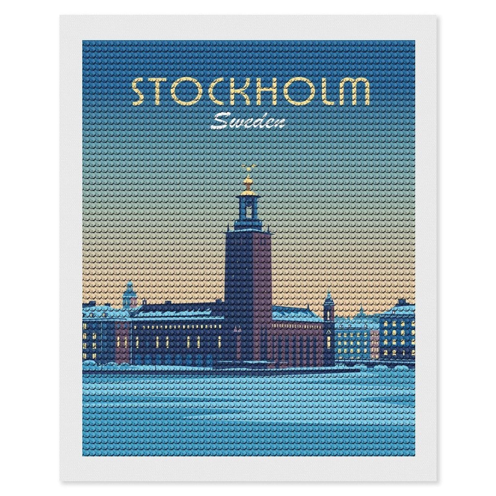 Junmoney Stockholm Sweden Round Drill Diamond Painting 16"x20", for Adults, Creative Leisure Activity, Office Decor, Holiday Gift Idea