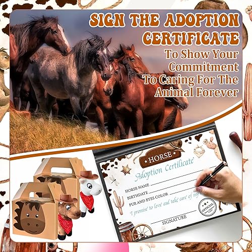 Miniatura 4 de 62 piezas de regalos de fiesta Adopta un caballo incluyen 12 caballos de peluche mini, 12 cajas, 12 sombreros marrones, 12 bufandas rojas, 12